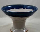 Blue and White Baptismal or Fruit Bowl on Pedestal Stoneware Pottery Free Shipping