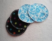 2 Pairs Flannel Nursing Pads   (Neon Dots  /  Aqua Damask)  4 layers of 100% cotton flannel