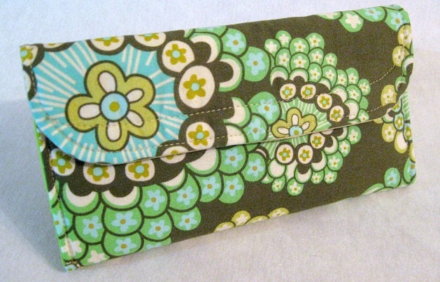 Amy Butler wallet dandelion fabric clutch green floral billfold