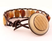 Leather Wrap Bracelet Mixed Agate Vintage Button Single Unisex