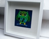 OWL felt and hand embroidered picture / wall art - New