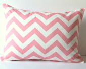 Decorative Pillow Cover - Baby Pink & White Chevron - 12 x 16 Lumbar Pillows Cushions - Baby Nursery Decor
