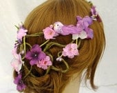 Purple Floral Crown, Bridal Crown, Bridal Headpiece, Flower Crown, Purple Hydrangea Crown with Little Bird