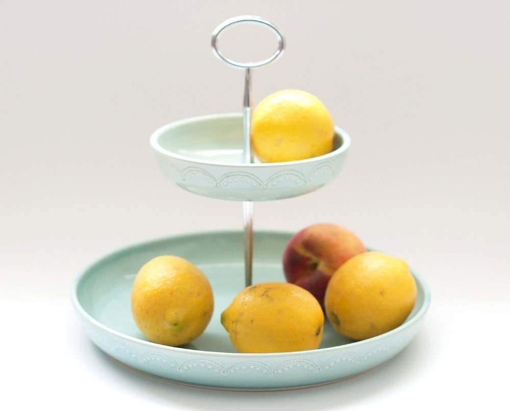 Fruit Basket - 2-tiered Fruit Bowl - Aqua
