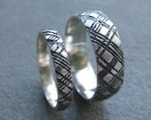 alternative PLAID ring wedding band sterling silver SET