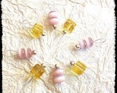 Spring Clearance Sale Snag Free Stitch Markers Extra Small Set of 8 -- Yellow and Lavender Glass -- J22-- Fits up to size Us 4 (3.5mm) Knit