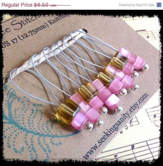 Spring Clearance Sale Snag Free Stitch Markers Large Set of 8 - Pink and Yellow Glass - N50 - Fits up to size US 17 (12.75) Knitting Needle