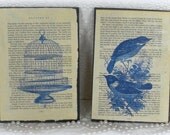 Upcycled Ephemera Bird Inspired Vintage Book Page Plaques Signs - Shabby Cottage Chic Decor - Free Shipping