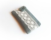 Spring Bridal Party Gift Clutch Zippered Cosmetic Pouch clutch Bridesmaid Gift Idea Grey Rosette Lace Rose Wedding clutch, purse by Lolos