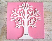 Personalized wedding gift mixed media original art canvas custom initials tree