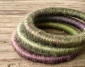 Bangle Bracelets - Yarn Bracelets - Yarn Wrapped Soft Fibre Bracelets in Echo Green Purple - READY TO SHIP