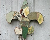Green Fleur De Lis Mosaic Wood Art, Reclaimed Wood, New Orleans Louisian Decor