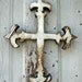 White Fleur de Lis Cross Reclaimed Wood Art