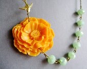 Poppy Jewelry,Flower Necklace,Bridesmaid Necklace,Orange Jewelry,Mint Jewelry(Free Matching Earrings)