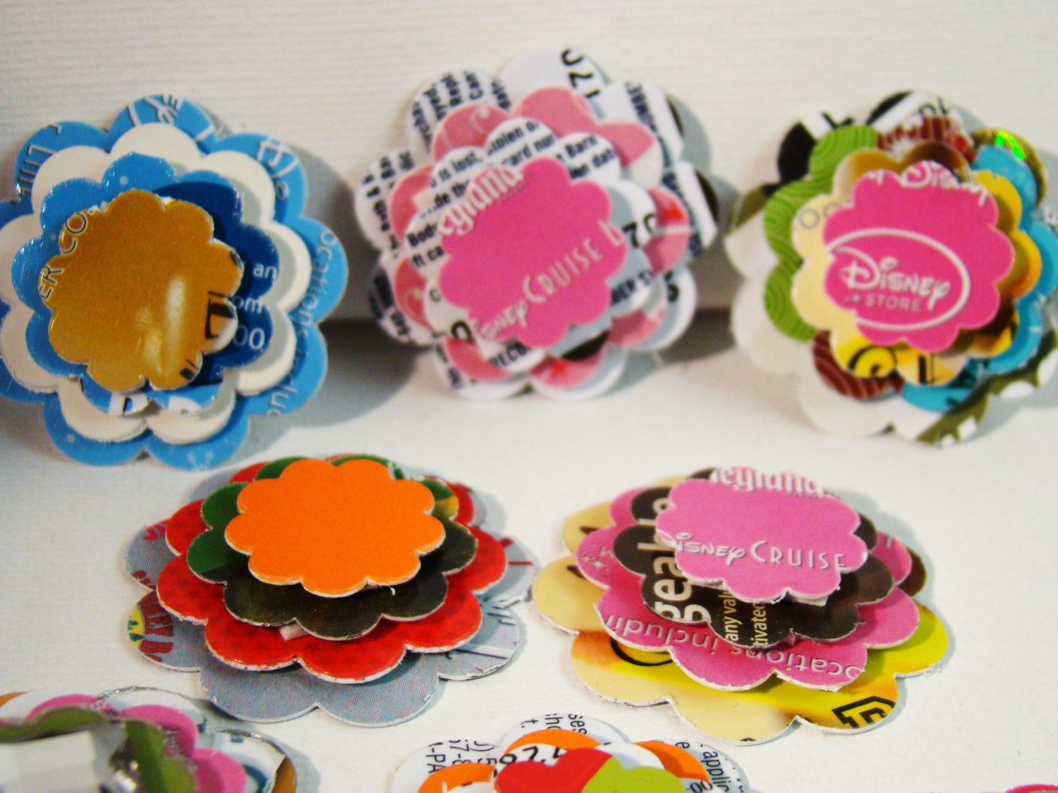 Flower embellishment -- created from UpCycled giftcards  ---  scrapbook embellishment  -- card making embellishment