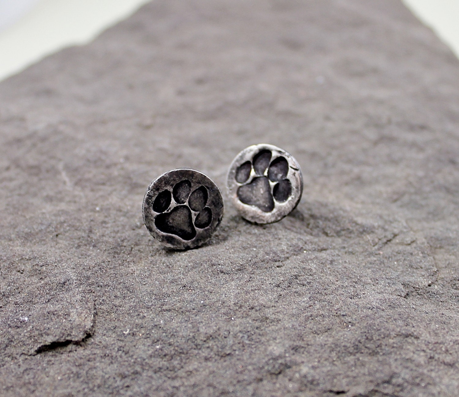 Fine Silver Paw Print Post Earrings