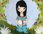 Secret Garden Asian Girl Cat Wall Art Print