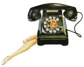 Original Collage Paper Collage Art Retro Telephone Pinup Retro Phone Call Me Pin Up