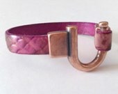 New - Fuchsia Leather Cuff Bracelet - Greek Leather, Faux Snakeskin