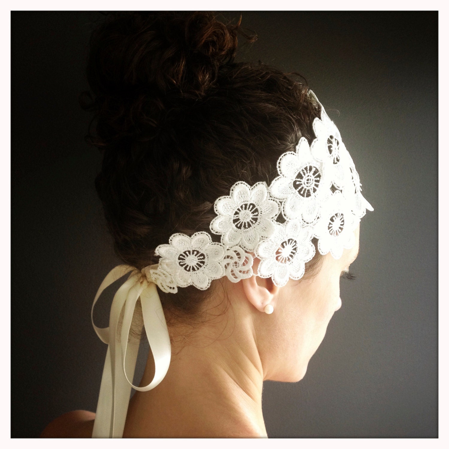 Daisy Chain Lace Headwrap - Venice Lace Headband - Oversized Lace Headpiece - Lace Wedding Sash - katieburley