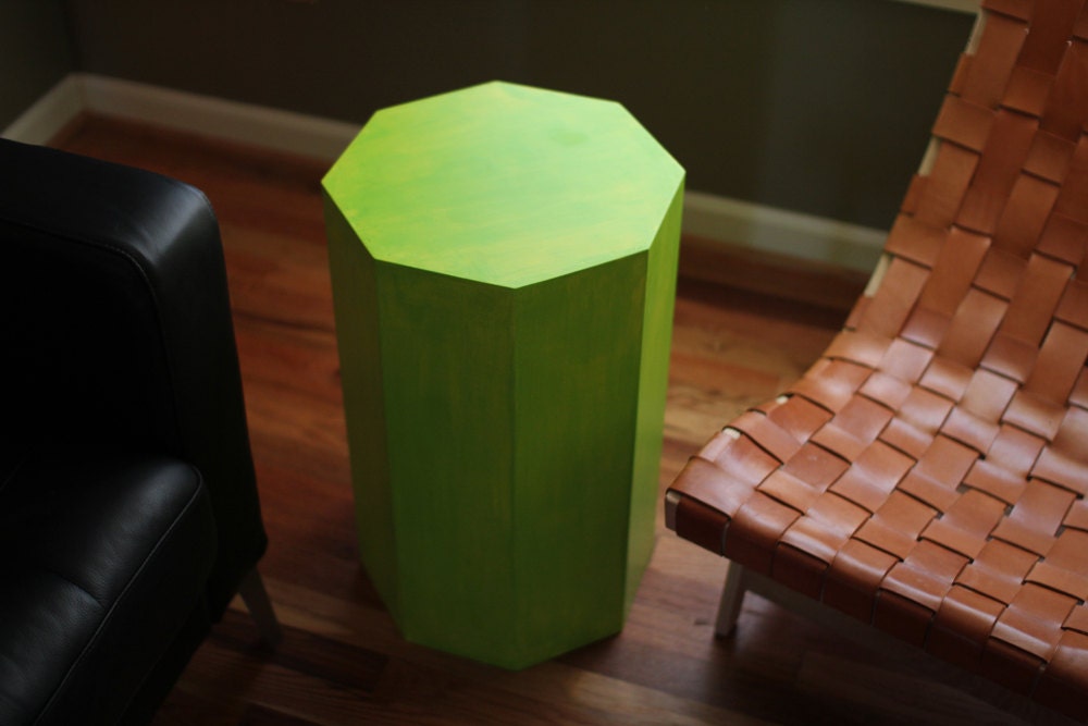 Modern End Table Lime Green Octagon