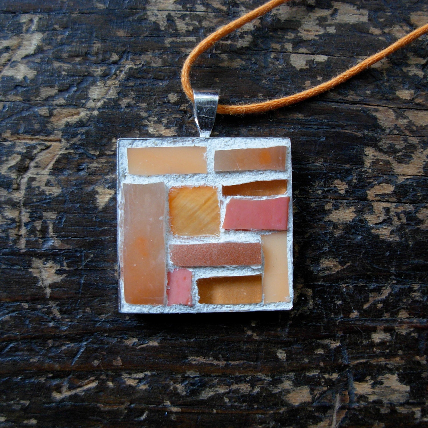 Art Deco Mosaic Pendant in Peach