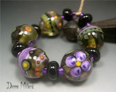 Handmade LAMPWORK Beads DONNA MILLARD sra lamp work orange purple blossom spring summer aqua boho gypsy rose