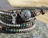 Faceted Indian Agate Sterling Silver Wrap Bracelet