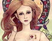 Heart Shaped Key - fantasy art nouveau BJD signed print - Mary Layton