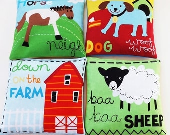 4 Large Bean Bags - Sensory Toy / Game / Party Favors - Barn Farm Barnyard Animals Tractor