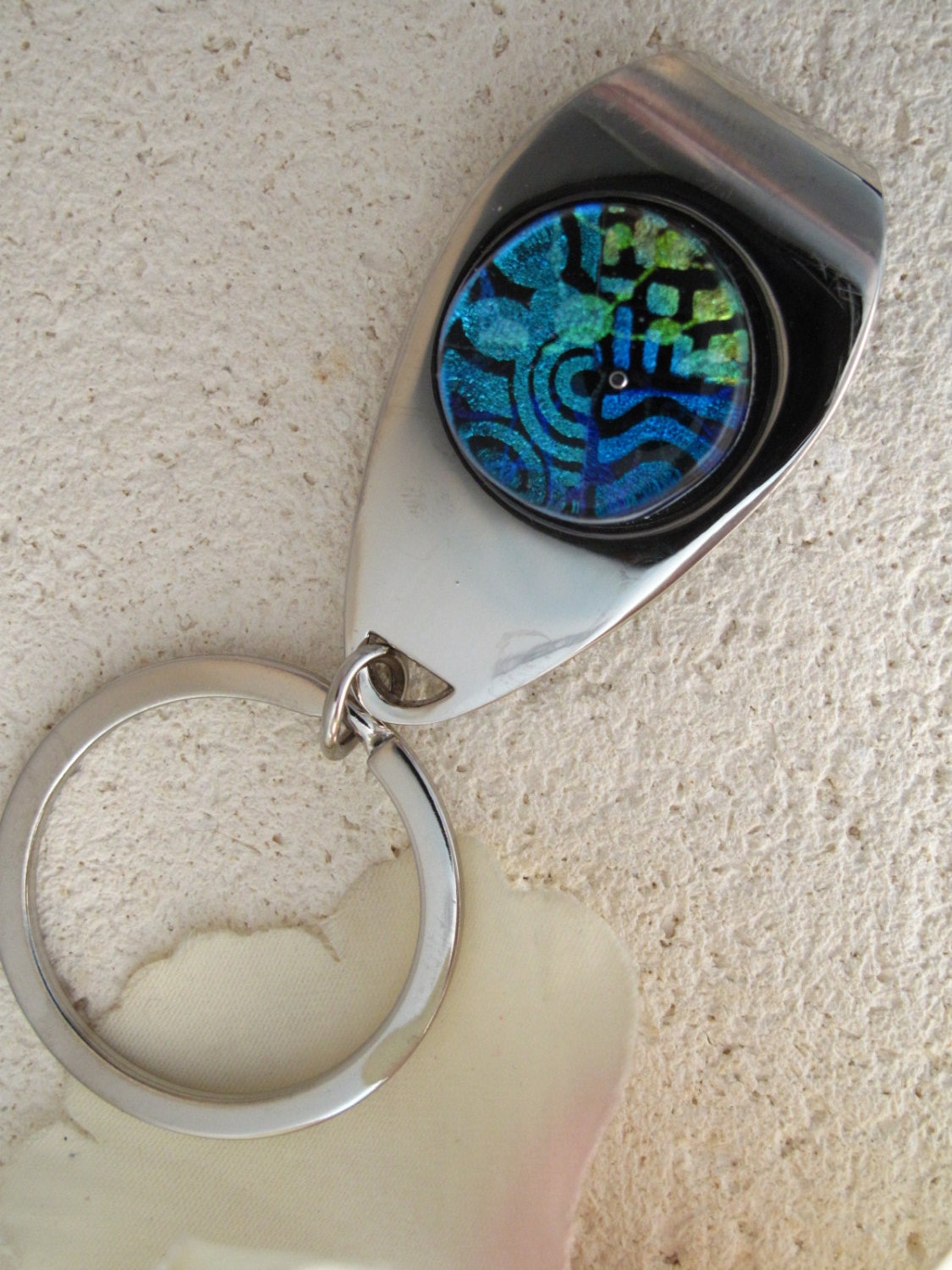Father's Day Bottle Opener - Key Ring - Glass Key Ring - Blue Unisex Key  Ring -  Fused Glass - Dichroic Glass Jewelry  - 041413kr102