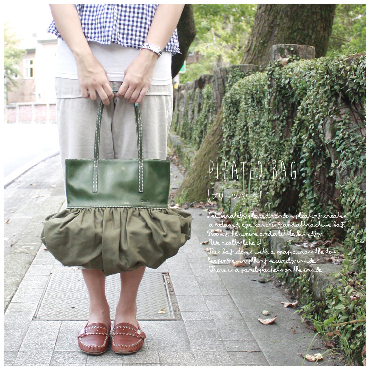 SALE 30% off (Coupon code - Marchsale) QUOTE Pleated Bag Leather N Canvas-- green