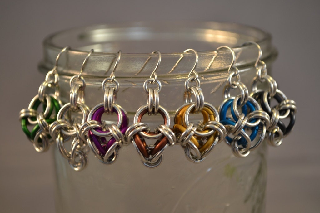 Polyhedron Chain Maille Earrings - Purple, Chocolate Brown, Silver, Surgical Steel, Enameled Aluminum