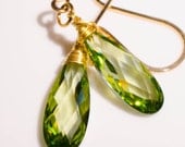 Olivine CZ Long Drop Earrings