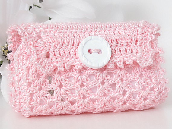 Sewing Needle Case, Baby Pink Crocheted Sewing Needle Holder, Hand Embroidery Embellishment