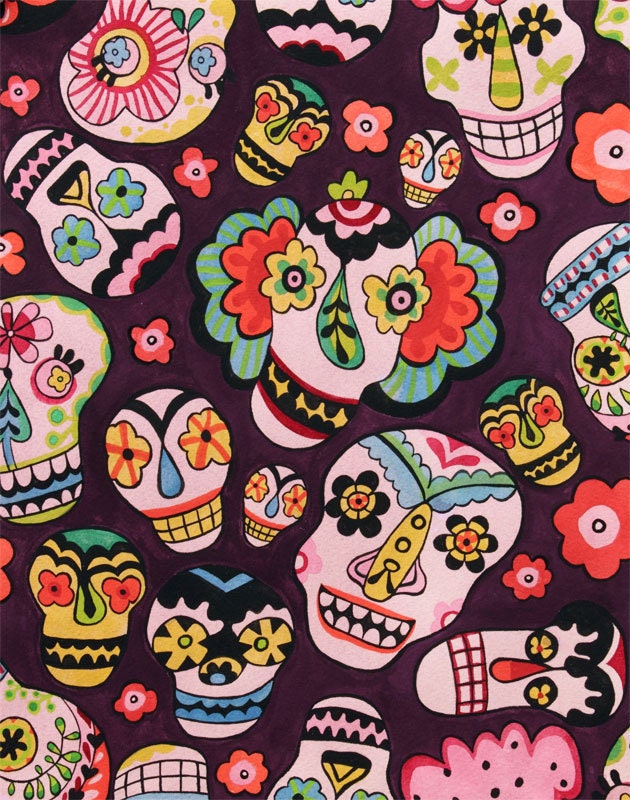 NEW Alexander Henry, Folklorico, Alegria Skulls Rose/Plum Fabric - By the Yard