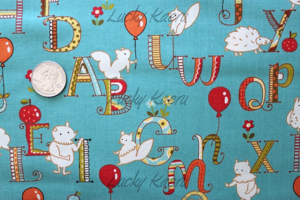 Keiki, Mind Your P's & Q's, ABC Alphabet Critters Turquoise Fabric - By the Yard