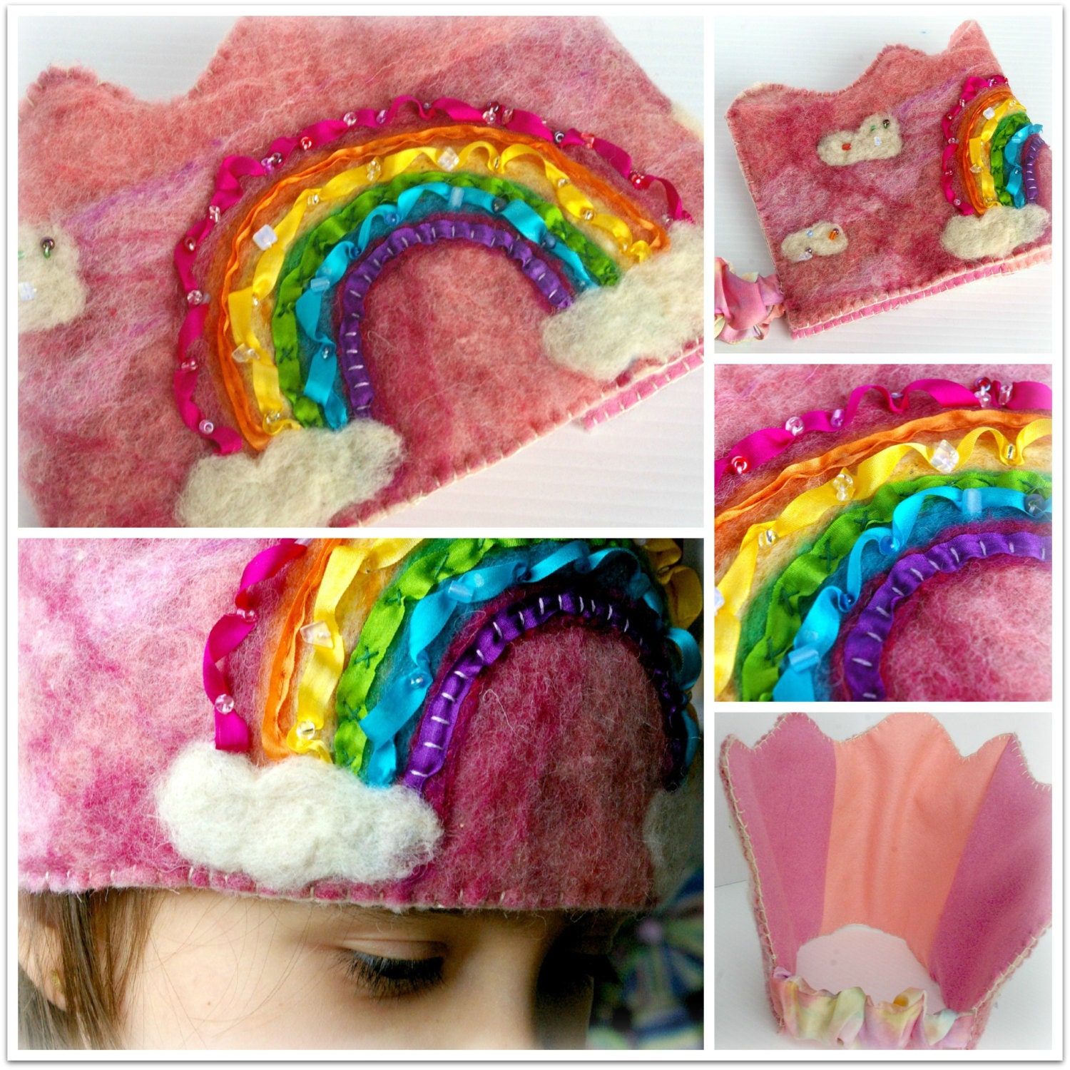 Waldorf Rainbow Birthday Crown: Custom Made Wool Crown (Ribbon Rainbow Design)
