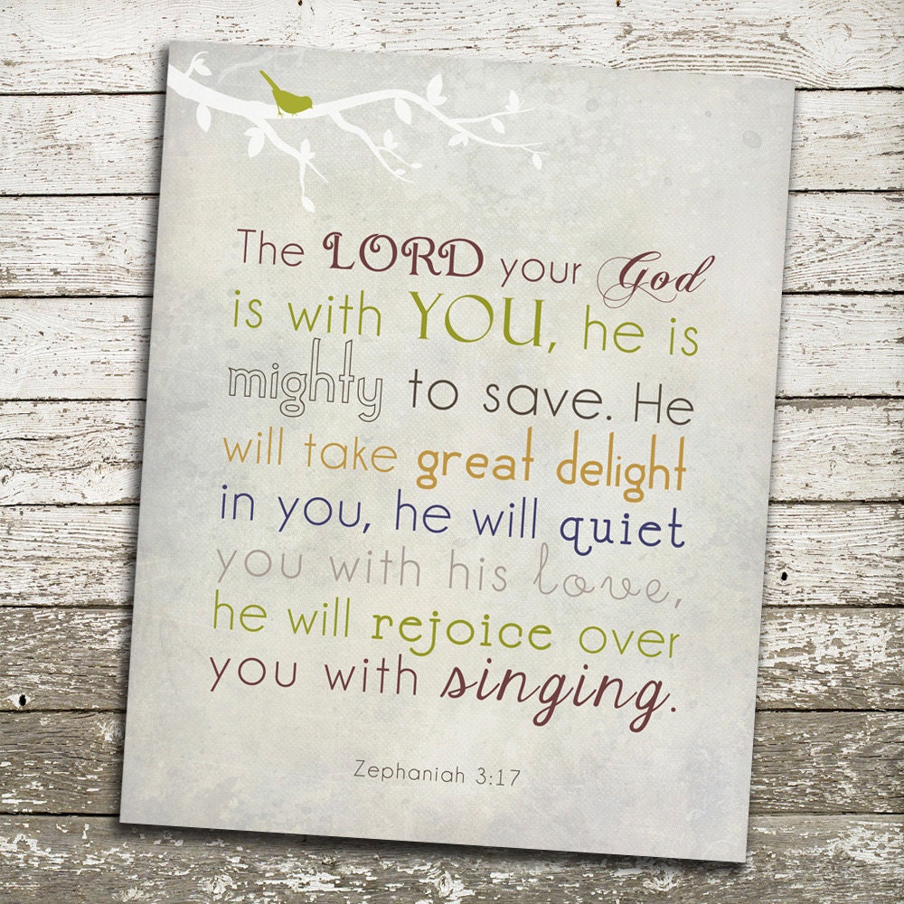 Bible Verse Wall Art - Zephaniah 3:17 - 8x10 Gift Print