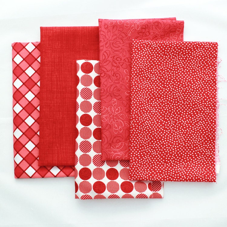 5 Red - Fat QUARTER Bundle - Quilting Fabric