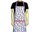 Mens Kitchen Apron, Red White and Blue American Flag Ribbons , Patriotic, Adjustable to Plus Size