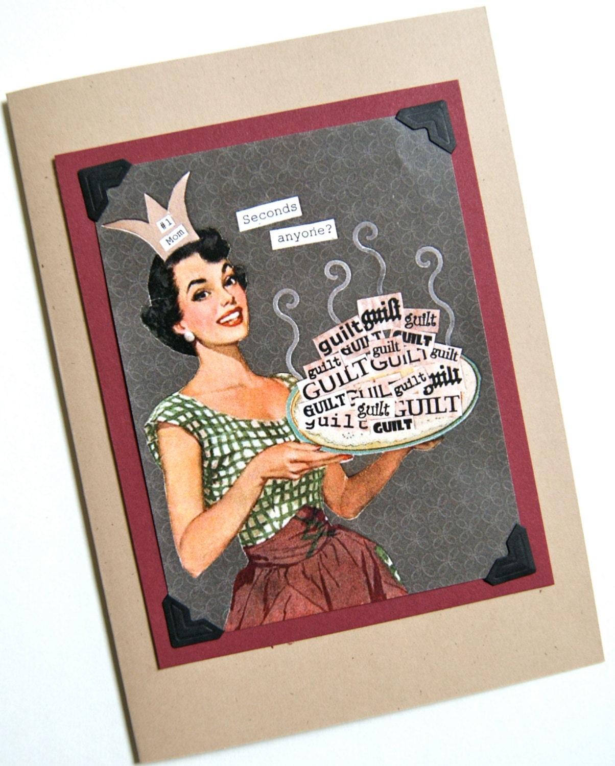 About MOM Fun Collage Card - Hot Steaming Plate of Guilt - Recycled Paper