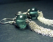 Long Fluorite Gemstone Sterling Silver Tassel Gemstone Earrings