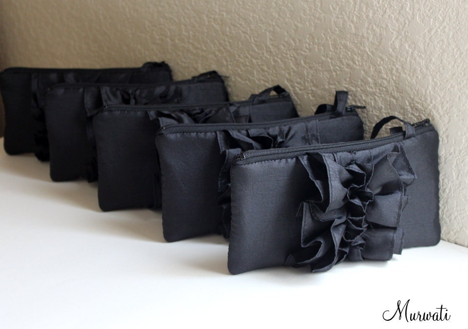 Bridal Clutch-Fairy Tale Wedding Ruffle Wristlet Clutch in Black-Ready To Ship