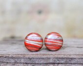 Landscape.  Post earrings. Studs. Earring posts. Polymer clay. Round earrings. Sunset. Sunrise. Orange brown. 15mm