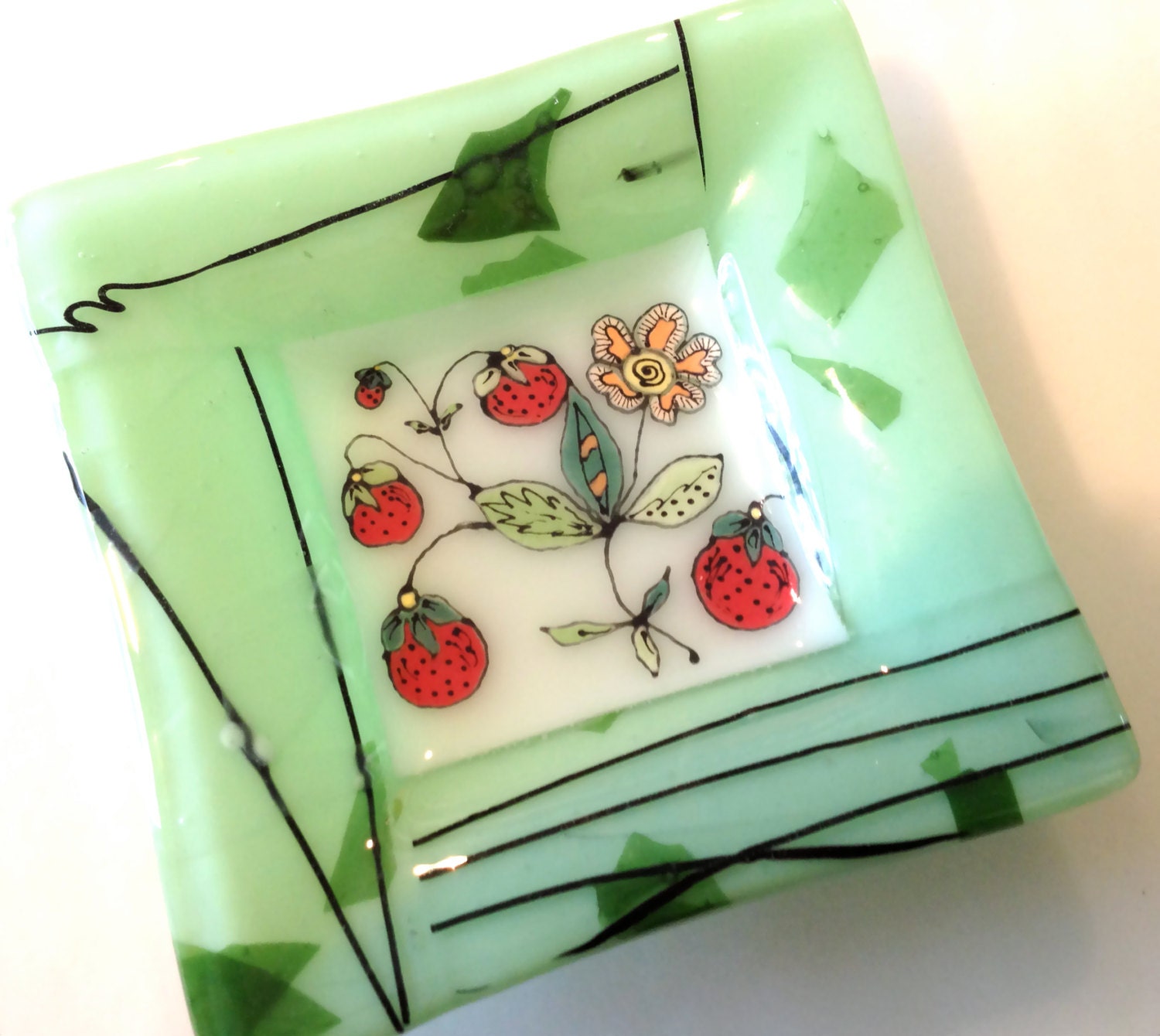 Fused Glass: 5x5 Wild Strawberries
