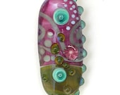 Precious - Handmade Lampwork Focal Bead in Dark Fuchsia, Olive and Aqua, by Sarah Hornik