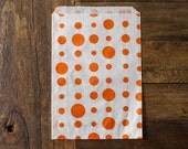 25 polka dot bags - 5 X 7 - candy, treat, or gift - orange and white