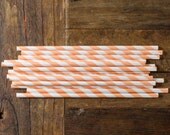 50 striped paper straws (coral and white) with FREE striped pennant straw toppers