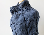 Women's Fashion - Elegant Hand-Knit Multi Cable Capelet in Merino Wool - Grey Color